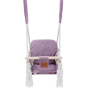 Altalena per bebè in velluto, altalena in legno per bambini 1-3 anni rosa
