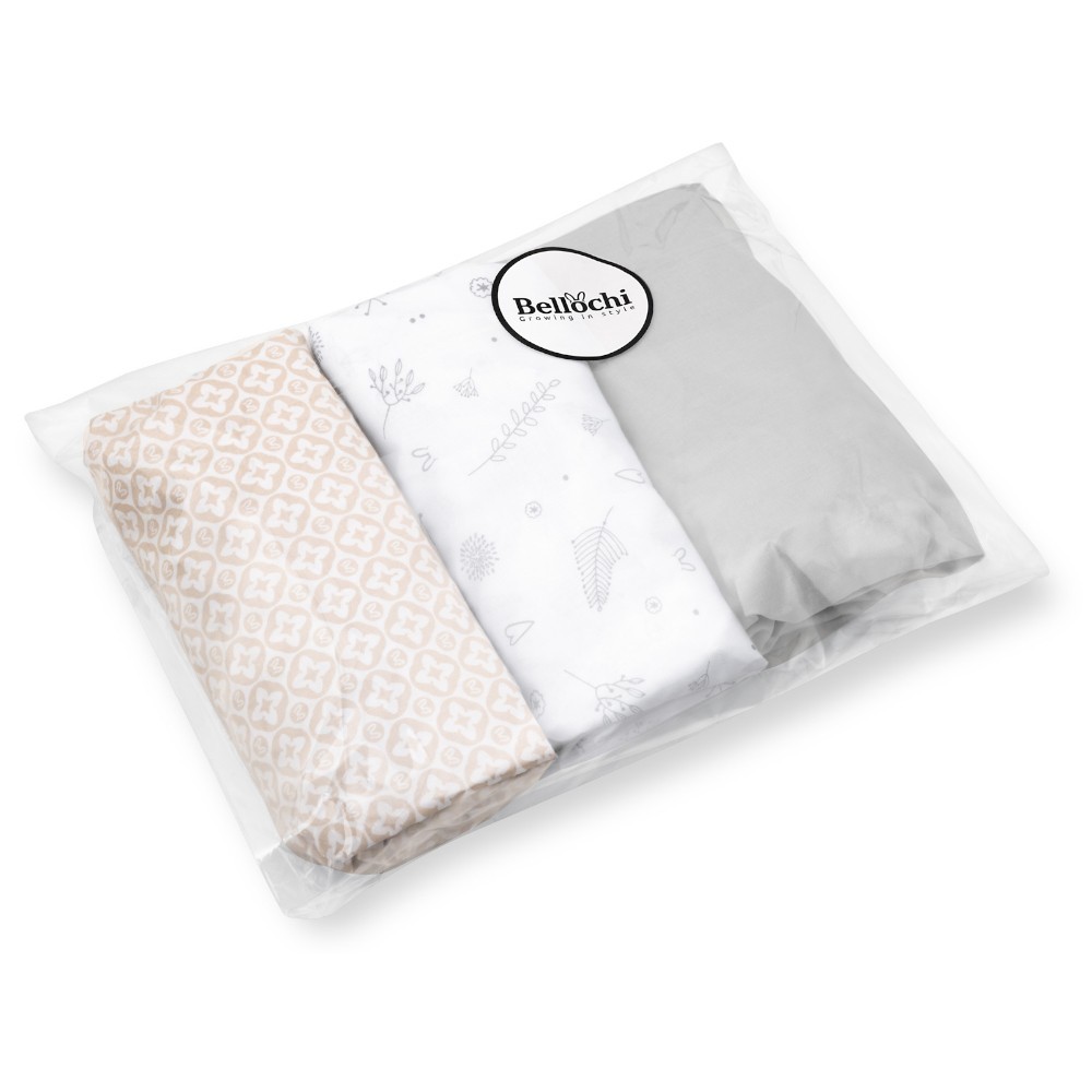 set di 3 lenzuola in cotone con elastico per un materasso da culla di  120x60 cm - Bellochi