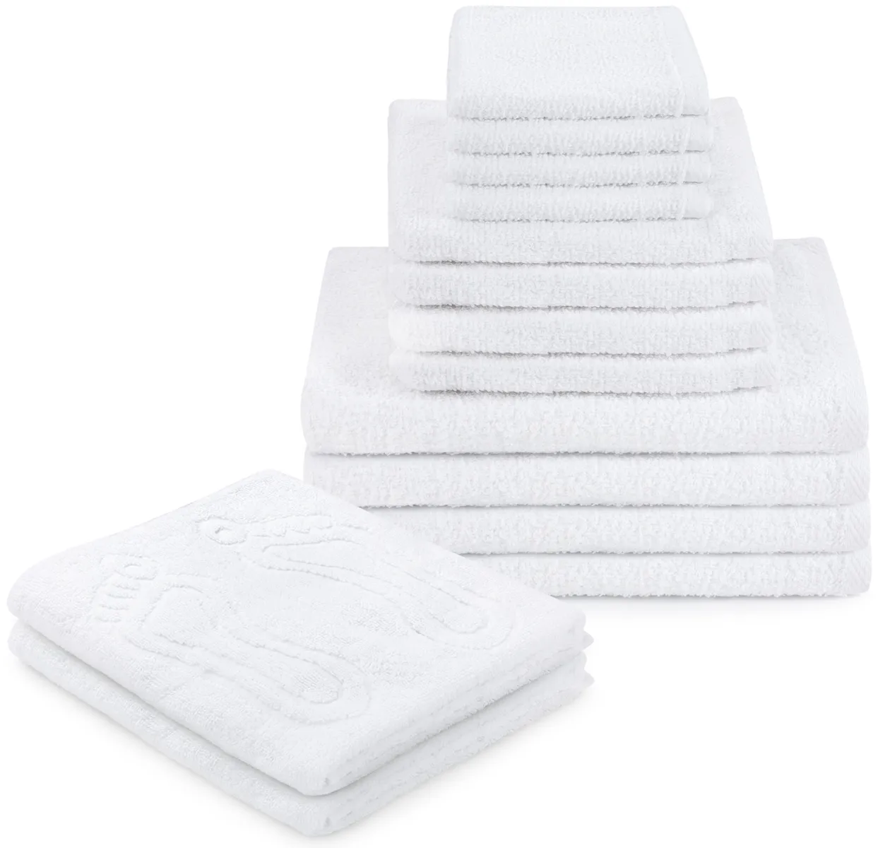Set super da 14 pezzi di asciugamani da bagno in cotone Tango Hotel bianchi 400 g/m²
