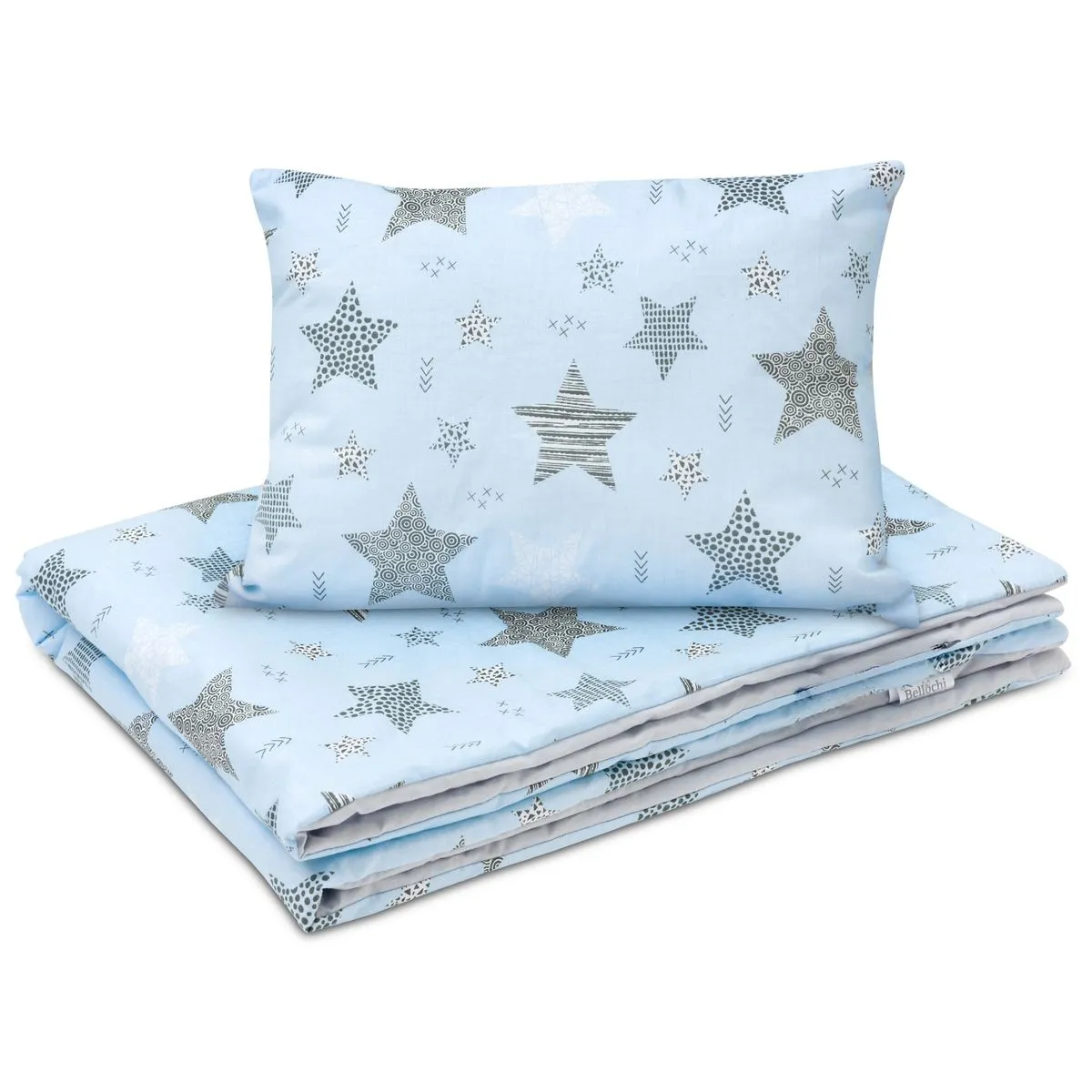 Set da 2 pezzi per letto da bambino in cotone con imbottitura, piumino per bambini 135×100 cm e cuscino 60×40 cm, stella rigiel